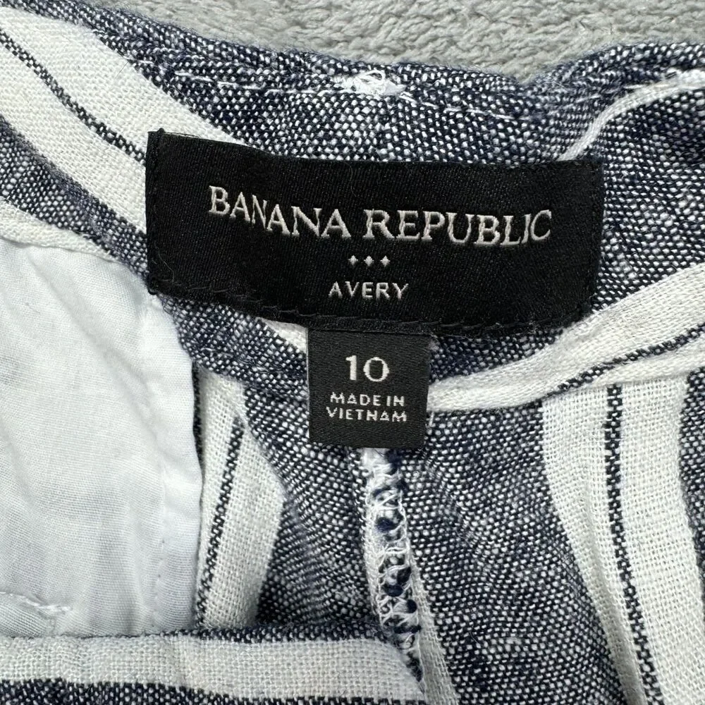 Banana Republic Pants Women's 10 Blue White Avery Linen Striped Business Preppy